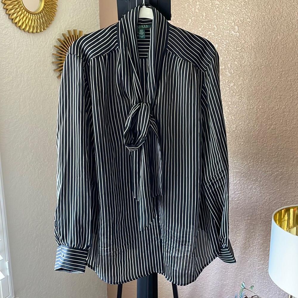 Lauren Ralph Lauren Striped Bow Blouse 16W